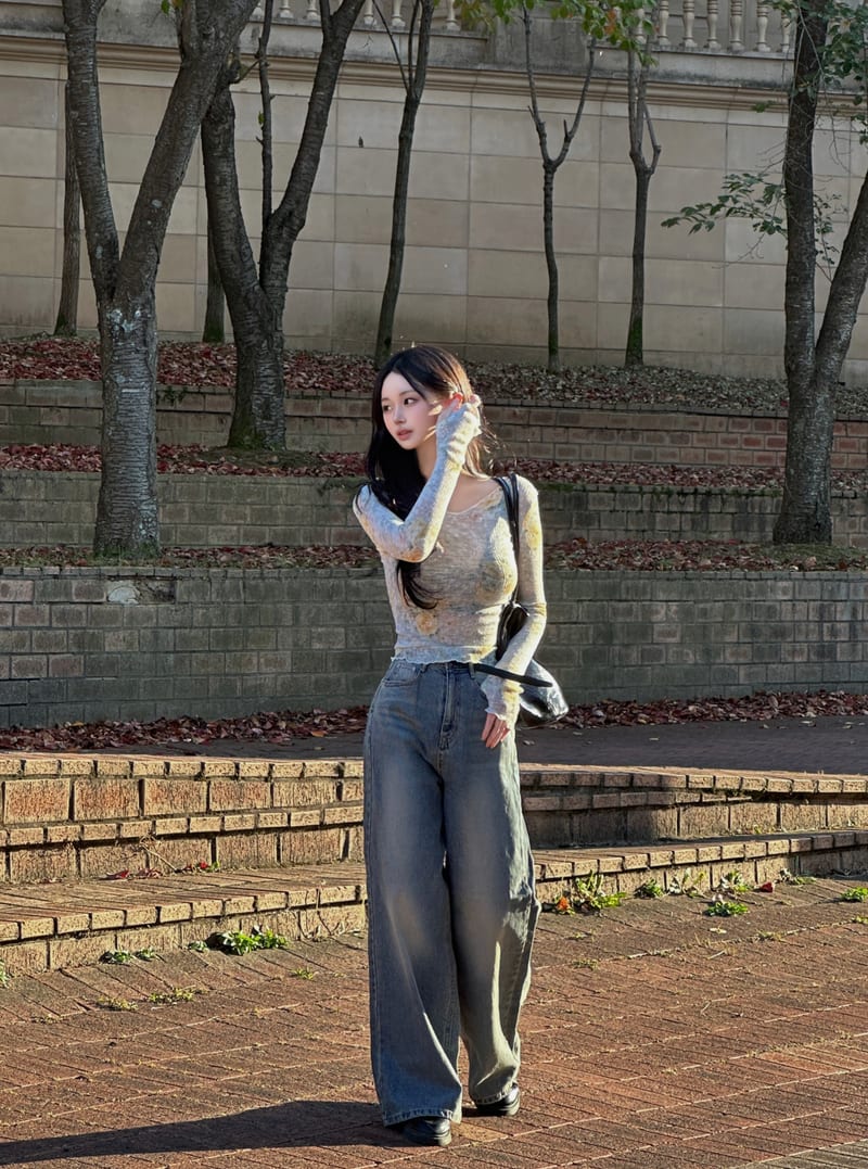 Flower See-Through Warmer Long Sleeve Tee 플라워 시스루 워머긴팔티 사진 4