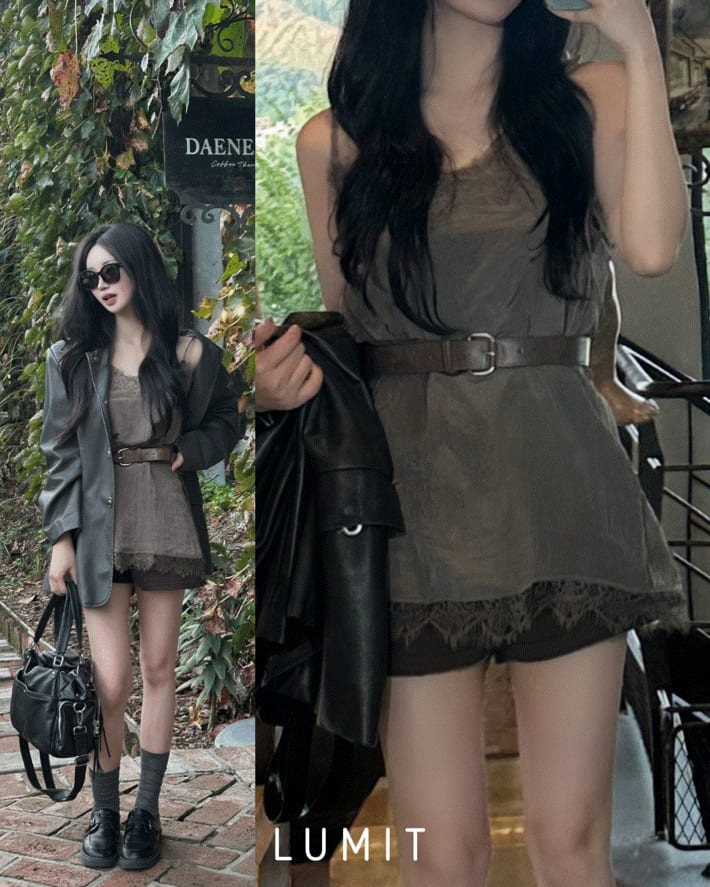 Side Button Lace Slip Tank Top 사이드버튼 레이스 슬립 탑 사진 1