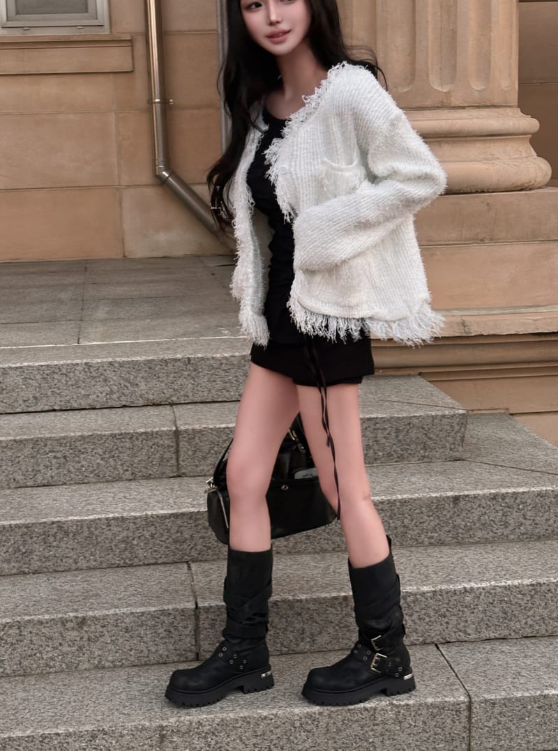 Unique Fringe Pocket Knit Cardigan 유니크 프린지 수술 포켓 니트가디건 사진 5